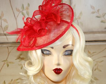 Red Fascinator - Red Kentucky Derby Hat - Tea Party Fascinator - British Fascinator - Fancy Red Tear Shaped Hat - Fascinate Hat