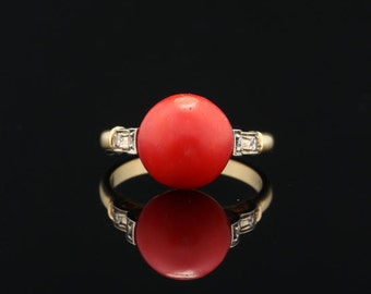 Art Deco naturalred coral and diamond ring