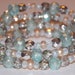 Mint Green and Peach and Sparkling Silver Czech Glass White Crystal Memory Wire Wrap Bracelet
