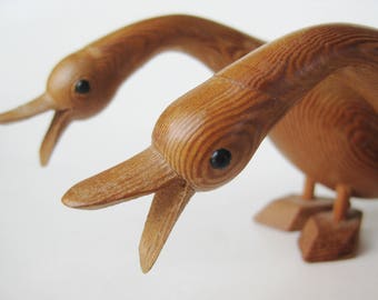 2 Vintage Carved Wood Modernist Geese Hans Bolling Era Figurines