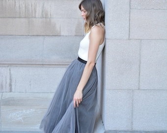 Gray Tulle Skirt Tutu Skirt Womens Custom Skirt Tulle by breauxsews Layered Tulle Skirt Bridesmaid Dress Tulle Midi Skirt Tutu