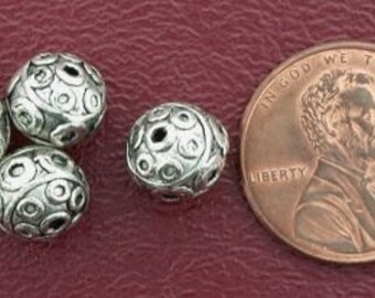 4 8mm ornate round circle bali pewter beads