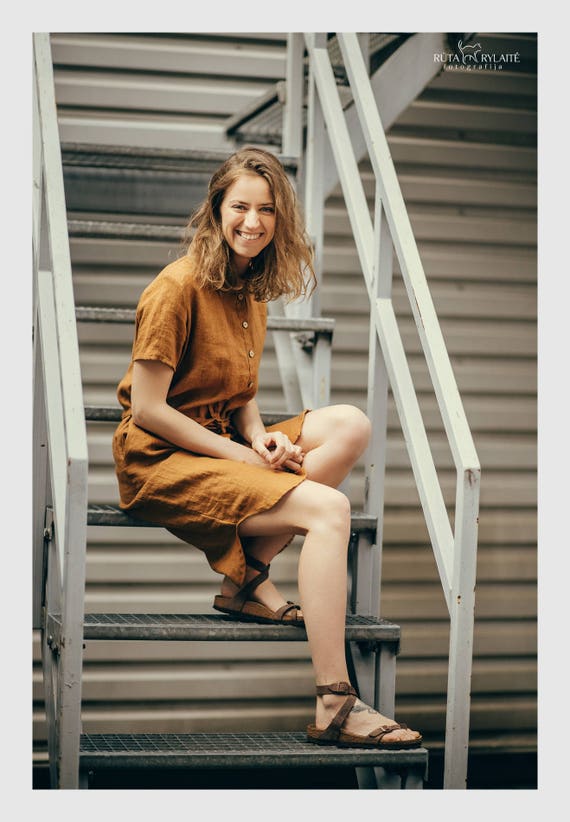 linen shirt dress with pockets
