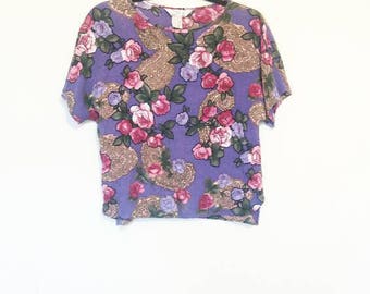 Paisley Floral Top Vintage Patterned Top Purple Pink Paisley Print T-Shirt Women's Vintage Floral Pattern T Shirt Vintage Purple Paisley Top