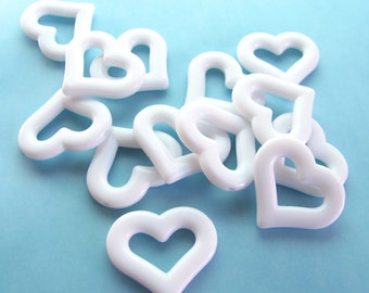 White Vintage Plastic Open Heart Beads, 25mm - 4 pieces