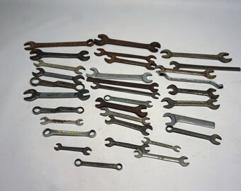 Lot of 32 Antique and Vintage Wrenches, Automotive Tools, Bicycle, Motorcycle, Workshop, Art Project, Industrial, Steampunk