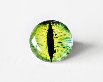 16mm handmade glass eye cabochon - green cat or dragon eye - standard profile