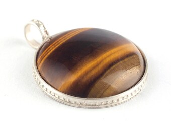 Tiger eye pendant, Brown pendant, Oval Gemstone pendant, Silver pendant, Tiger eye jewelry, Tiger's eye pendant, Taurus stone, Leo stone
