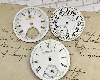 Vintage Porcelain POCKET Watch Faces (3) for Steampunk and Altered Art Numbers Watch Dials- D20