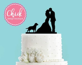 Couple Kissing with Labrador Retriever Dog Wedding Cake Topper