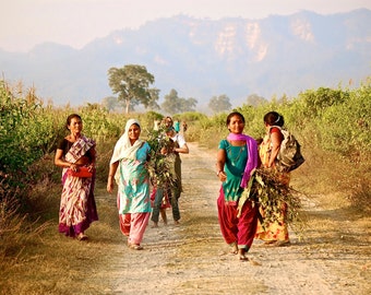 Nepal Mountain Photography - Travel, Wall Art - Women Walking through the Nepali Village of Sarlahi - 8x10