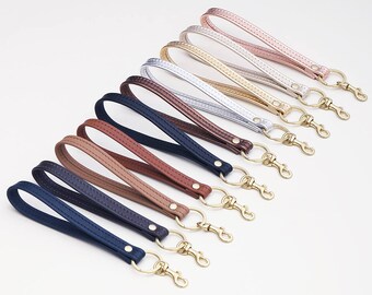 Leather Wrist Strap, Leather Key Lanyard, Wrist Strap Keychain, Metallic Leather Key Fob, Leather Key Holder, Keyring Strap, Clip Keychain