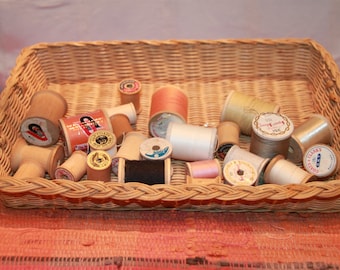 25 Vintage Wood Thread Spools, Some with thread