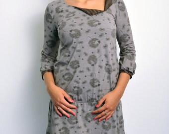grey jersey dress dandelion polka dots
