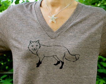 V Neck Fox Tshirt Tan XS,S,M,L,XL, 2XL