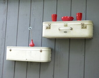 Vacationer Suitcase Shelf Set/RE:purposed white luggage set