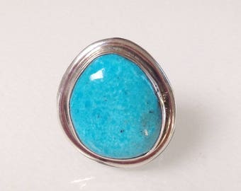 Navajo Turquoise Sterling Silver Native American Ring Size 8 Signed Chimney Butte