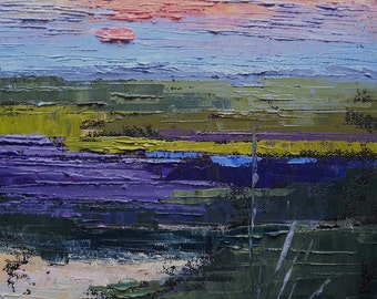 Marsh Landscape, Palette Knife Landscape, Small Landscape Painting, "Colors of the Marsh" 8x8" Oil Painting, Free Shipping in US