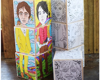 Color your Icons - Beatles blocks. DIY Wooden block puzzle. John Lennon, Paul McCartney, George Harrison, Ringo Starr