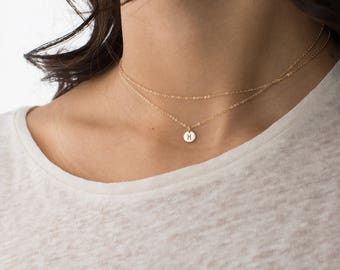 2-in-1, Dainty Choker Wrap or Long Necklace • Tiny Initial Necklace, Personalized Letter • Gold Filled, Sterling, Rose Gold • LN290