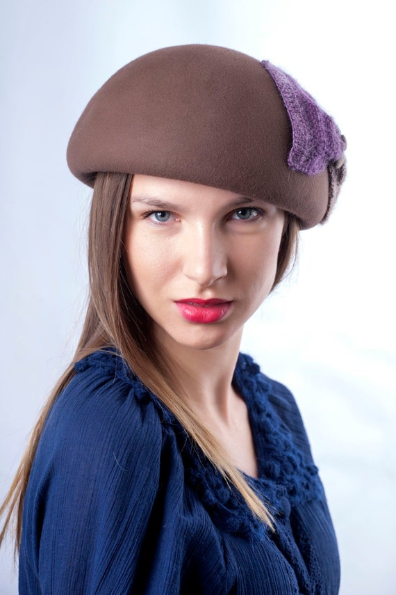 Items similar to Chic felt beret , brown felt hat, Retro vintage beret ...