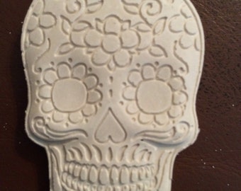 Day of the Dead Skulls, plaster half heads, sugar skulls, semi head , mixed media, gothic skull, craft heads, plaster skull, sculpture