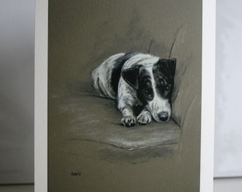 Jack Russell Terrier cute dog card 'In my spot' from an original charcoal and chalk sketch