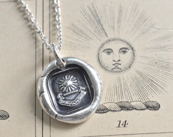 sun pendant - radiant sun wax seal necklace - I advance - fine silver antique French wax seal jewelry