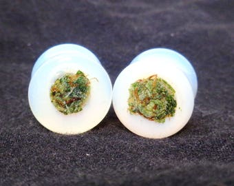 Healing Opal Cannabis Filled Plugs-Weed Plugs-Opalite Plugs-Real Weed Plugs-Opal Tunnels-Ganja Jewelry-Ganja-Plugs-Gifts for Stoners-Weed