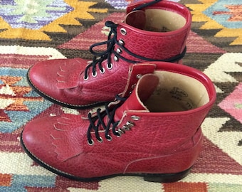 1980's Red Western Lace Up Ankle Boots Size 4 by Maeberry Vintage