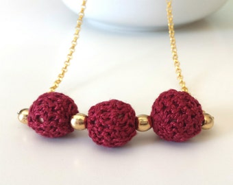 Boho necklace crochet, Beaded necklace boho, necklace handmade, Beaded statement crochet necklace, knitted necklace, Crochet necklace red