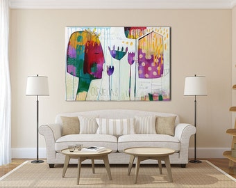 ABSTRACT GICLÉE print, large print, white, pink, red, yellow "Do you feel ?"