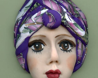 Polymer Clay One of a Kind Detailed Art Doll Face with hat Cab CNF 3