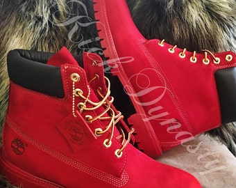 15% OFF SALE All Red Custom Dyed Timberland Boots Suede