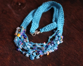 Crocheted Necklace with Gemstone Chips