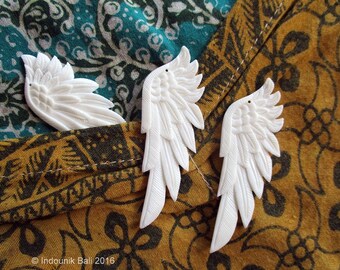 Lifted Carved Bone Wing 60mm Double Sided Drilled Pendant Bead 60mm