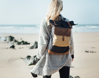 Waxed Canvas Backpack / Backpack / Best Backpacks / Rolltop Brown Leather Backpack / Waxed Canvas Rucksack / Laptop Bag / Vintage Backpack