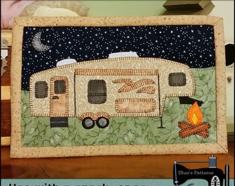 PDF Pattern for Camping Mug Rug, 5th Wheel Mug Rug Pattern, Camper Mini Quilt Pattern - Sewing Pattern, Tutorial, DIY