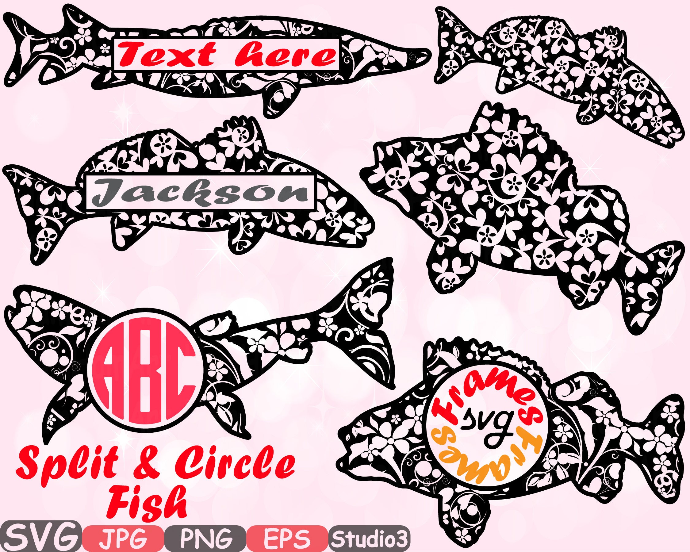Download Split & Circle Fish Monogram SVG Silhouette Studio 3 cameo