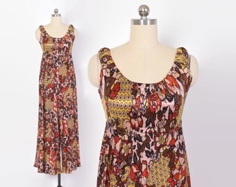 Vintage 60s JUMPSUIT / 1960s Psychedelic Silky Jersey Palazzo Wide Leg Jumper