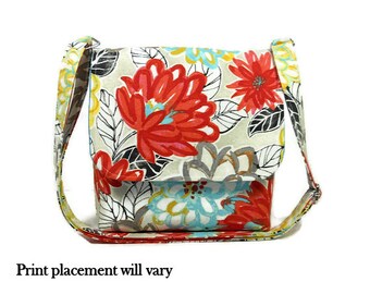 Modern Floral Purse, Small Messenger Bag, Floral Crossbody Bag, Fabric Purse, Cotton Purse, Colorful Cross Body Bag, Floral Pocketbook
