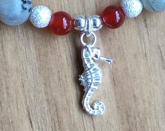 Crystals and SeaHorse Bracelet with Sterling Silver Beads