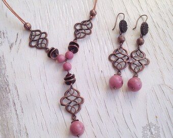 Rhodonite earrings and necklace.