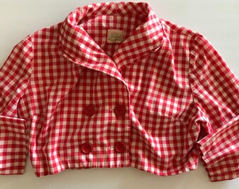 SOLD! Partial payment pending! - Red Check Jacket - 1960s - Short - Double Breasted - Big Red Buttons - Charming!