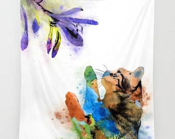 Wall Tapestry Wall Hanging Sofa Throw Cat 610 green purple blue brown Home Decor L.Dumas