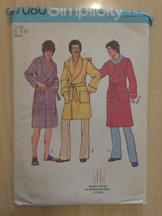 Simplicity Sewing Pattern 7080 Mens Robe in Two Lengths Size 42-44 Vintage 70s UNCUT Sale