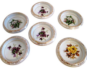 22K Gold Porcelain Floral Coasters, S/6