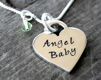 Angel Baby Heart Necklace - memorial necklace for miscarriage and baby loss