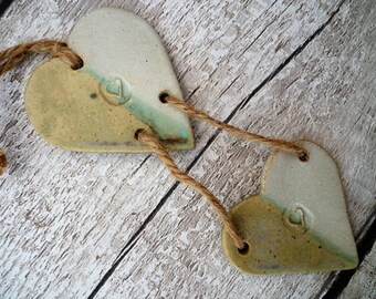 FREE SHIPPING- Ceramic lovehearts, gift idea, pottery, home decor, wall hanger