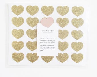 Gold glitter heart stickers. (50 pieces)